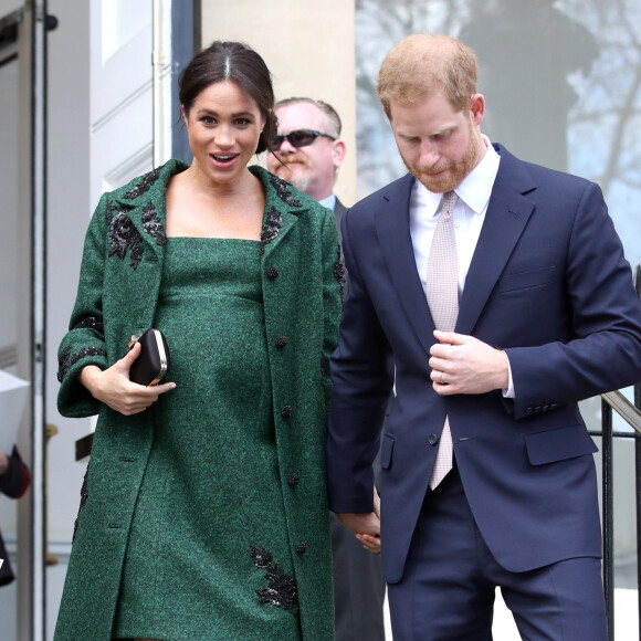 Le prince Harry, duc de Sussex, Meghan Markle, enceinte, duchesse de Sussex, lors de leur visite à Canada House dans le cadre d'une cérémonie pour la Journée du Commonwealth à Londres. 