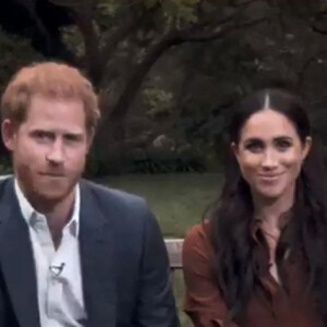 Le prince Harry, duc de Sussex, et Meghan Markle, duchesse de Sussex en pleine interview pour TIME 100 television ABC, le 23 septembre 2020 