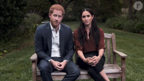 Le prince Harry, duc de Sussex, et Meghan Markle, duchesse de Sussex en pleine interview pour TIME 100 television ABC, le 23 septembre 2020 
