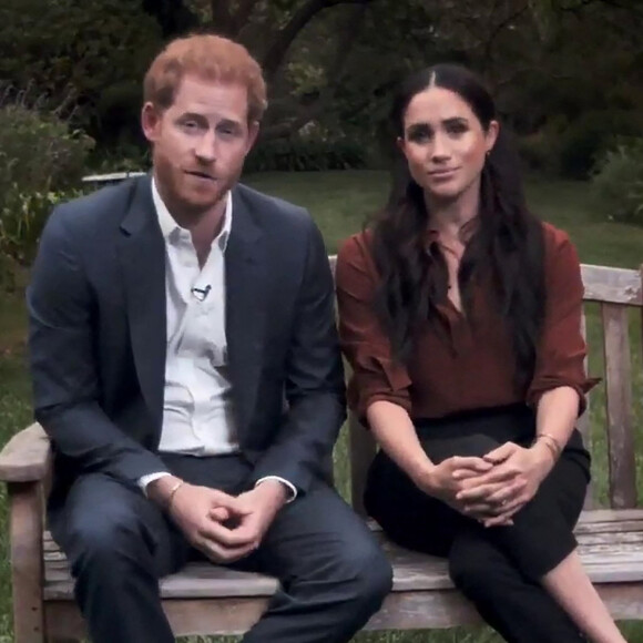Le prince Harry, duc de Sussex, et Meghan Markle, duchesse de Sussex en pleine interview pour TIME 100 television ABC, le 23 septembre 2020