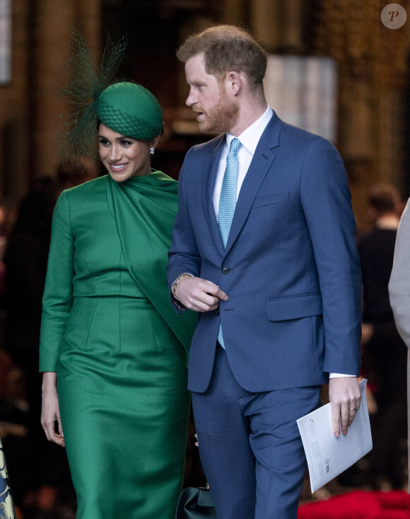 Le prince Harry, duc de Sussex, et Meghan Markle, duchesse de Sussex - La famille royale d'Angleterre lors de la cérémonie du Commonwealth en l'abbaye de Westminster à Londres, le 9 mars 2020.
