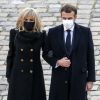 Le président de la république, Emmanuel Macron accompagné de la première dame Brigitte Macron lors de l'hommage national rendu à Daniel Cordier aux Invalides, à Paris, automne 2020, Paris. © Stéphane Lemouton / Bestimage