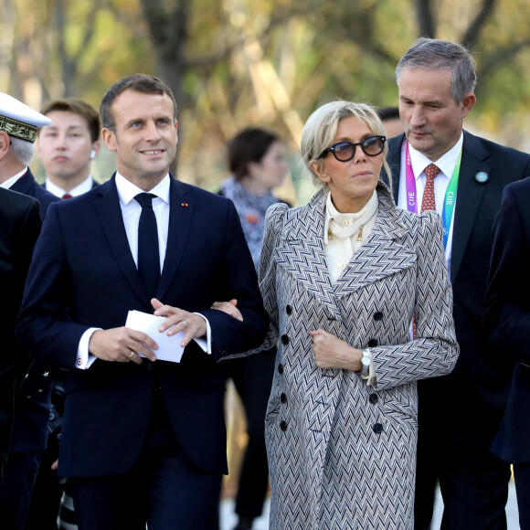 Jean-Michel Jarre, Emmanuel Macron et sa femme la Première Dame Brigitte Macron, Franck Riester - Arrivée du Président de la République Emmanuel Macron et la première dame Brigitte Macron au Centre Georges Pompidou x West Bund Museum Project à Shanghai en Chine le 5 novembre 2019. © Dominique Jacovides / Bestimage 