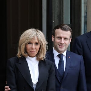 Le président Emmanuel Macron, la première dame Brigitte Macron - Le roi et la reine d'Espagne arrivent au palais de l'Elysée à Paris pour un déjeuner avant la cérémonie à l'occasion de la première journée nationale d'hommage aux victimes du terrorisme le 11 mars 2020. © Stéphane Lemouton / Bestimage 