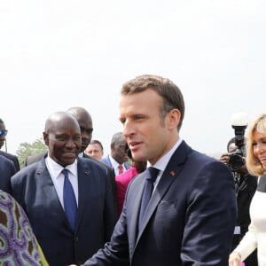 Amadou Gon Coulibaly, Premier ministre de Côte d'Ivoir, Dominique Ouattara, Première dame, Emmanuel Macron, président de la République française, Brigitte Macron, Première dame - Déplacement en Côte d'Ivoire - Arrivées à l'aéroport de Bouaké, le 22 décembre 2019. © Dominique Jacovides / Bestimage