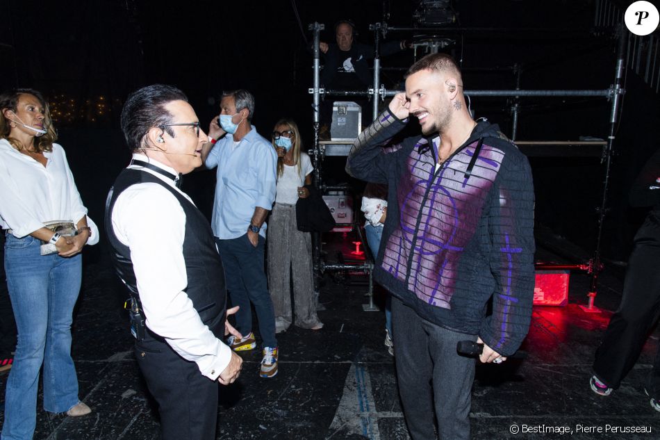 Exclusif - Jean-Marc Généreux et M. Pokora (Matt Pokora) - Backstage de l'enregistrement de l'émission "Spectaculaire" présentée par Jean-Marc Généreux. Le 22 septembre 2020. © Pierre Perusseau / Bestimage