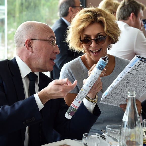 Exclusif - Eric Ciotti (député et vice président du Conseil Départemental des Alpes Maritimes) et Corinne Touzet - Journée caritative au profit de la Fondation Claude Pompidou à l'Hippodrome de la Côte d'Azur à Cagnes-sur-Mer, le 11 février 2018. © Bruno Bebert/LMS/Bestimage