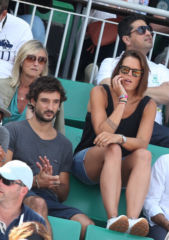 Laure Manaudou et Jérémy Frérot (du groupe Fréro Delavega) - People dans les tribunes lors de la finale des Internationaux de tennis de Roland-Garros à Paris, le 7 juin 2015.
