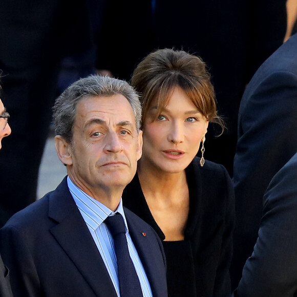 Nicolas Sarkozy, Carla Bruni Sarkozy - Arrivées à l'hommage national à Charles Aznavour à l'Hôtel des Invalides à Paris. Le 5 octobre 2018 © Jacovides-Moreau / Bestimage 
