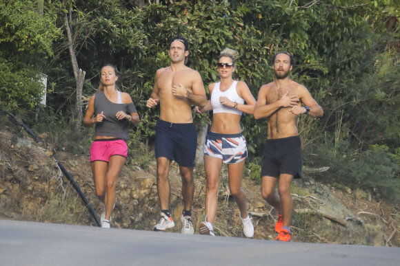 Exclusif - James Middleton et sa fiancée Alizee Thevenet, Spencer Matthews et sa femme Vogue Williams font leur jogging matinal à Saint-Barthélemy. Le 5 janvier 2019