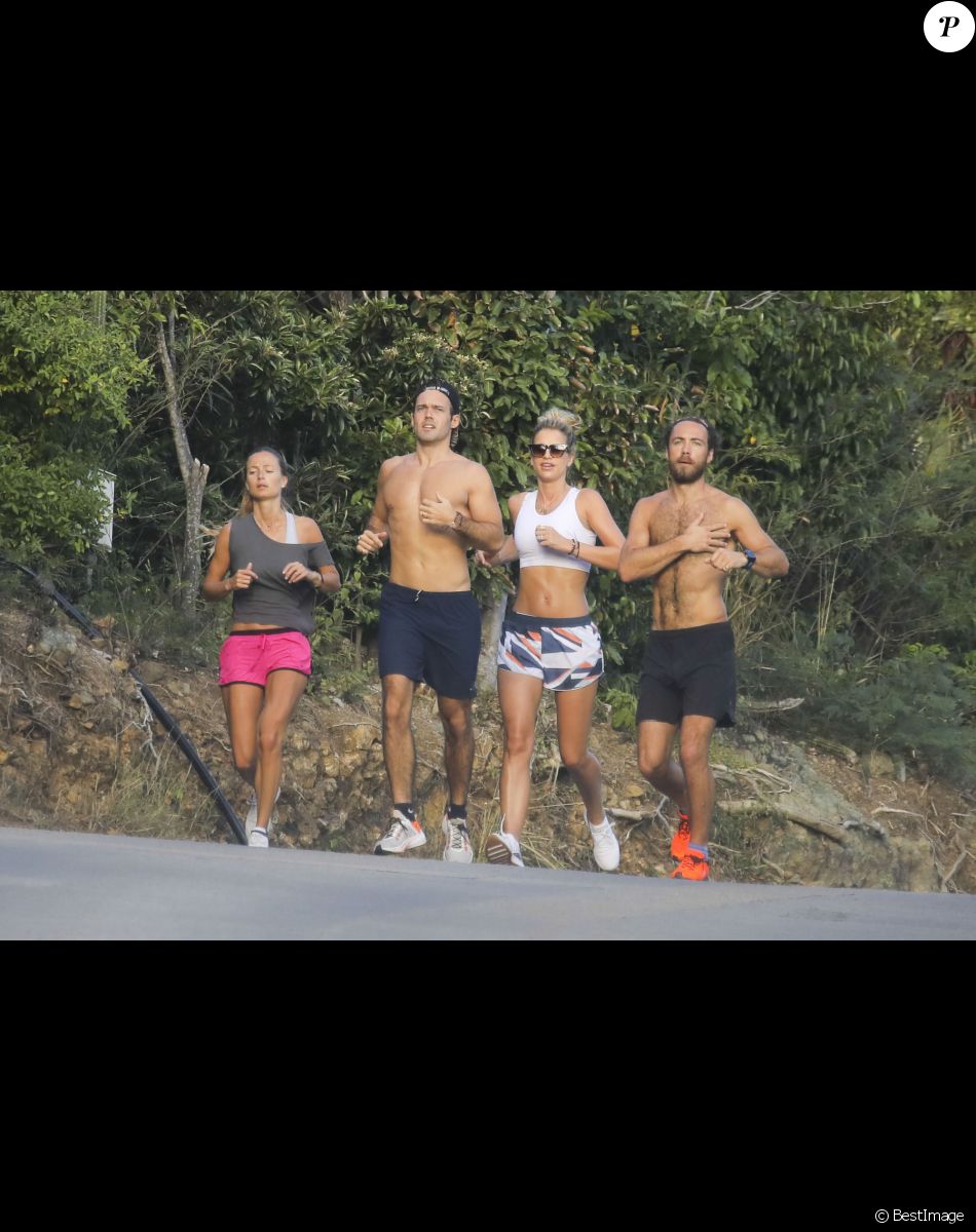 Exclusif - James Middleton et sa fiancée Alizee Thevenet, Spencer Matthews et sa femme Vogue Williams font leur jogging matinal à Saint-Barthélemy. Le 5 janvier 2019