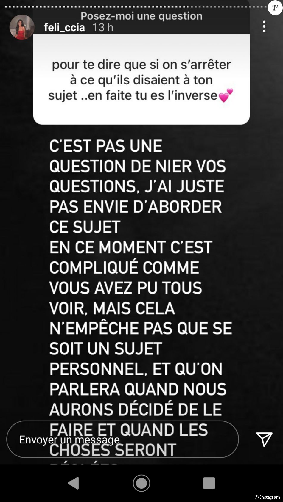 Feliccia des "Princes" parle de sa relation avec Mujdat en story Instagram