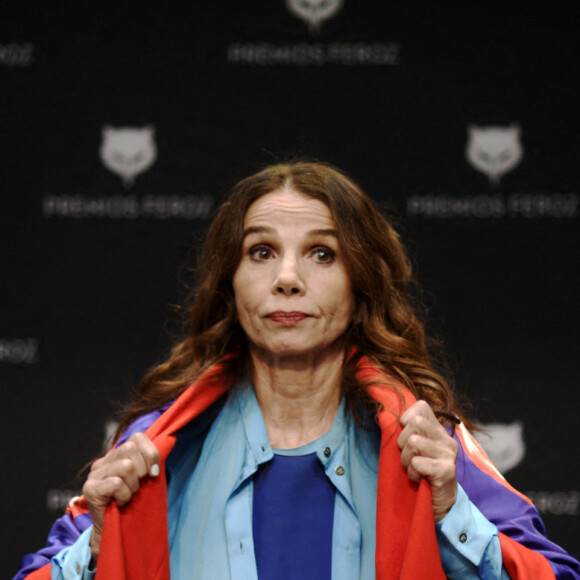 L'actrice Victoria Abril assiste à une conférence de presse pour son prix honorifique Feroz 2021 au Cetro de Arte de Alcobendas à Madrid, Espagne, e 25 février 2021.