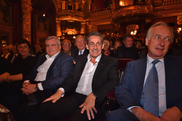 Exclusif - Nicolas Sarkozy, au centre, et Thierry Herzog, à gauche, son avocat, assistent au concert de Carla Bruni à l'Opéra Garnier à Monaco. Le 29 novembre 2017. © Bruno Bebert / Bestimage