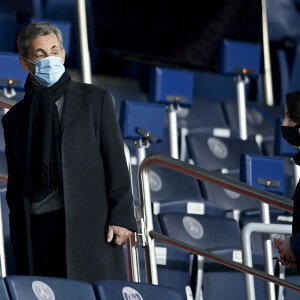 Nicolas Sarkozy dans les tribunes lors du match de Ligue 1 Uber Eats "PSG - Montpellier (4-0)" au Parc des Princes à Paris, le 22 janvier 2021.