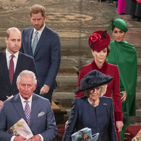 La famille royale d'Angleterre lors de la cérémonie du Commonwealth en l'abbaye de Westminster à Londres.