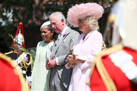 Doria Ragland, le prince Charles, prince de Galles et Camilla Parker Bowles, duchesse de Cornouailles - Les invités à la sortie de la chapelle St. George au château de Windsor, Royaume Uni, le 19 mai 2018.