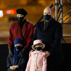 Le prince Albert II de Monaco, sa femme la princesse Charlene et leurs enfants le prince héréditaire Jacques et la princesse Gabriella durant la célébration de la Sainte Dévote, Sainte patronne de Monaco, à Monaco le 26 janvier 2021. © Olivier Huitel / Pool Monaco /Bestimage