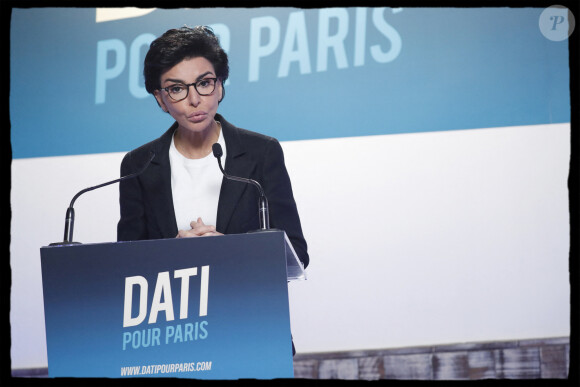 Rachida Dati lors d'une déclaration dans son QG de campagne le soir du premier tour des élections municipales à Paris le 15 mars 2020. © Alain Guizard / Bestimage