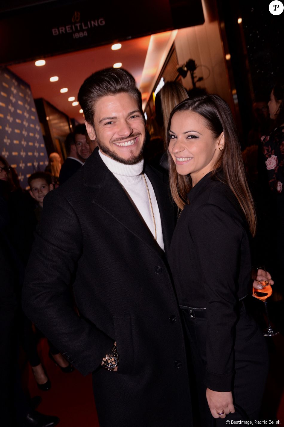 Rayane Bensetti et Denitsa Ikonomova lors de la soirée de réouverture de la boutique "Breitling", située rue de la Paix. Paris. © Rachid Bellak/Bestimage