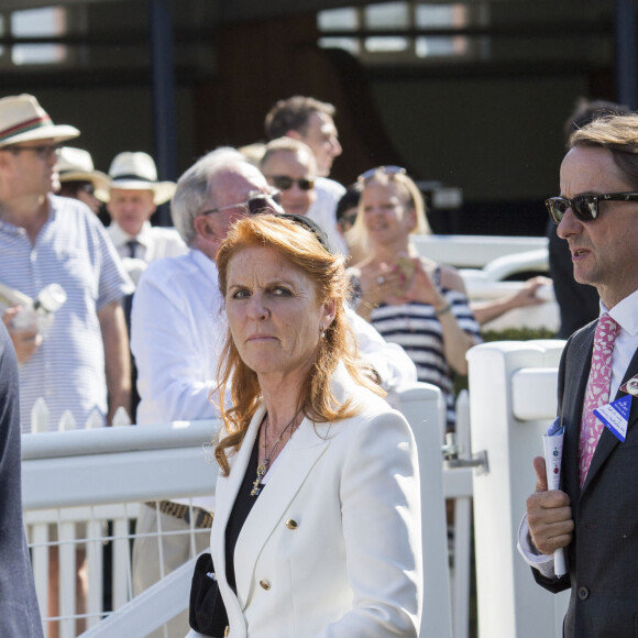 Sarah Margaret Ferguson, duchesse d'York, Le prince Andrew, duc d'York et la princesse Eugenie d'York assistent à la Course hippique Queen's horse Dartmouth à Ascot, le 23 juillet 2016.