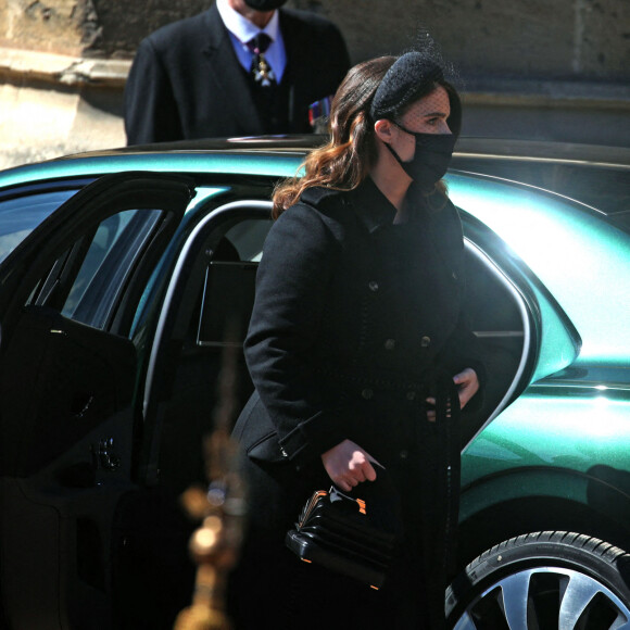 La princesse Eugenie d'York - Arrivées aux funérailles du prince Philip, duc d'Edimbourg à la chapelle Saint-Georges du château de Windsor, le 17 avril 2021.