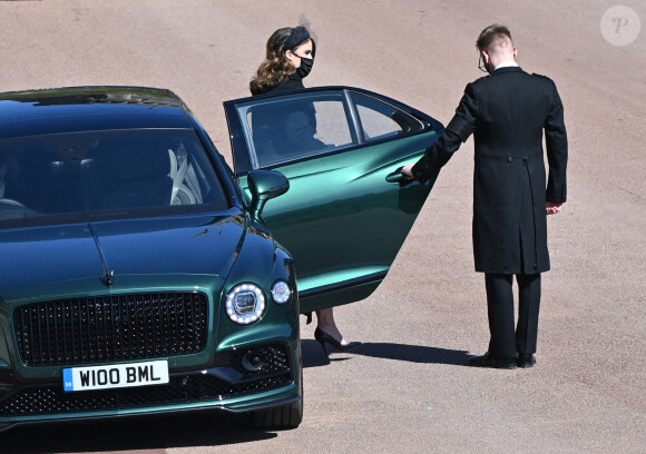 La princesse Eugenie d'York - Arrivées aux funérailles du prince Philip, duc d'Edimbourg à la chapelle Saint-Georges du château de Windsor, le 17 avril 2021.