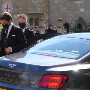 La princesse Beatrice d'York et son mari Edoardo Mapelli Mozzi - Arrivées aux funérailles du prince Philip, duc d'Edimbourg à la chapelle Saint-Georges du château de Windsor, le 17 avril 2021.