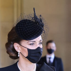 Kate Middleton aux funérailles du prince Philip, duc d'Edimbourg à la chapelle Saint-Georges du château de Windsor, le 17 avril 2021.