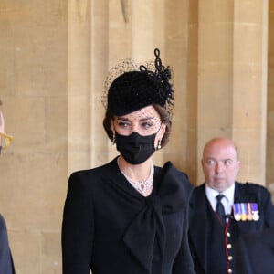 Kate Middleton aux funérailles du prince Philip, duc d'Edimbourg à la chapelle Saint-Georges du château de Windsor, le 17 avril 2021.