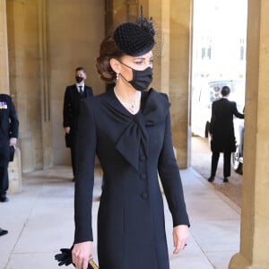 Kate Middleton aux funérailles du prince Philip, duc d'Edimbourg à la chapelle Saint-Georges du château de Windsor, le 17 avril 2021.