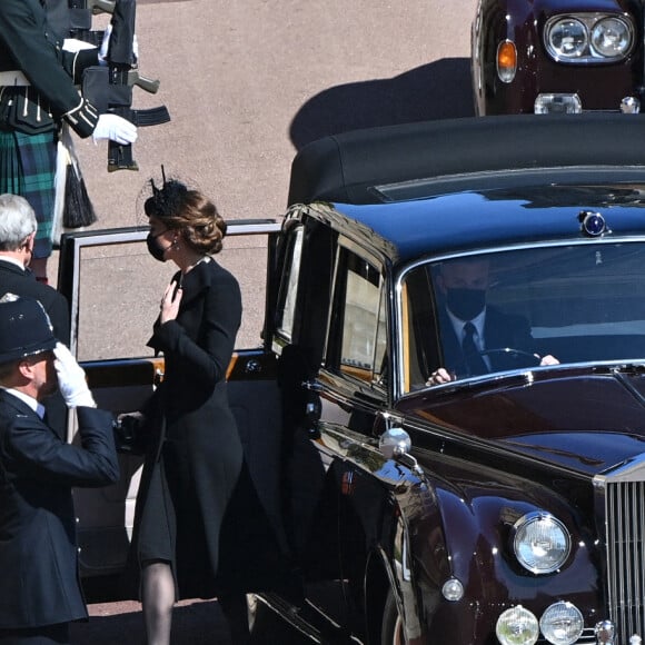 Catherine Kate Middleton, la duchesse de Cambridge - Arrivées aux funérailles du prince Philip, duc d'Edimbourg à la chapelle Saint-Georges du château de Windsor, le 17 avril 2021.