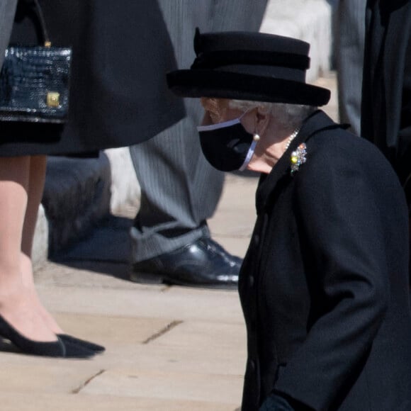 La reine Elisabeth II d'Angleterre - Arrivées aux funérailles du prince Philip, duc d'Edimbourg à la chapelle Saint-Georges du château de Windsor, le 17 avril 2021.