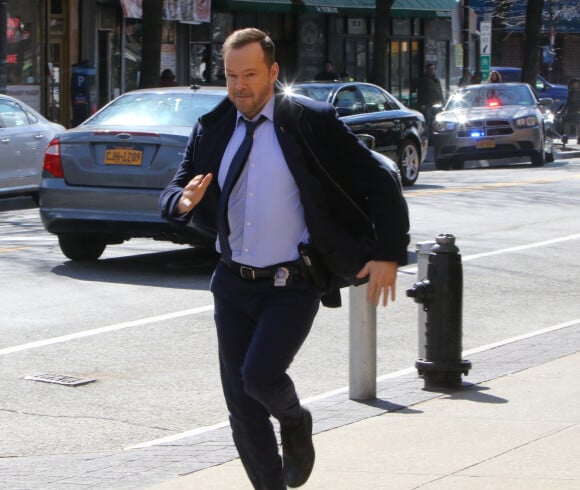 Donnie Wahlberg sur le tournage de "Blue Bloods" à New York, le 13 mars 2019. © CPA/Bestimage