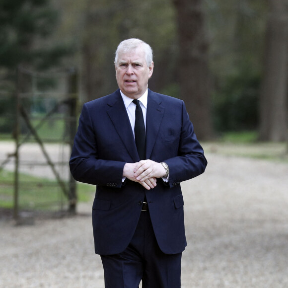 Le prince Andrew, duc York, assiste au service religieux du dimanche 11 avril 2021 en la chapelle royale à Windsor