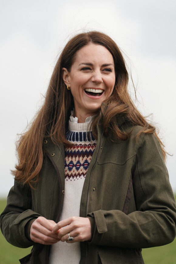 Kate Middleton, duchesse de Cambridge, visite la ferme du manoir à Little Stainton, Royaume Uni, le 27 avril 2021.