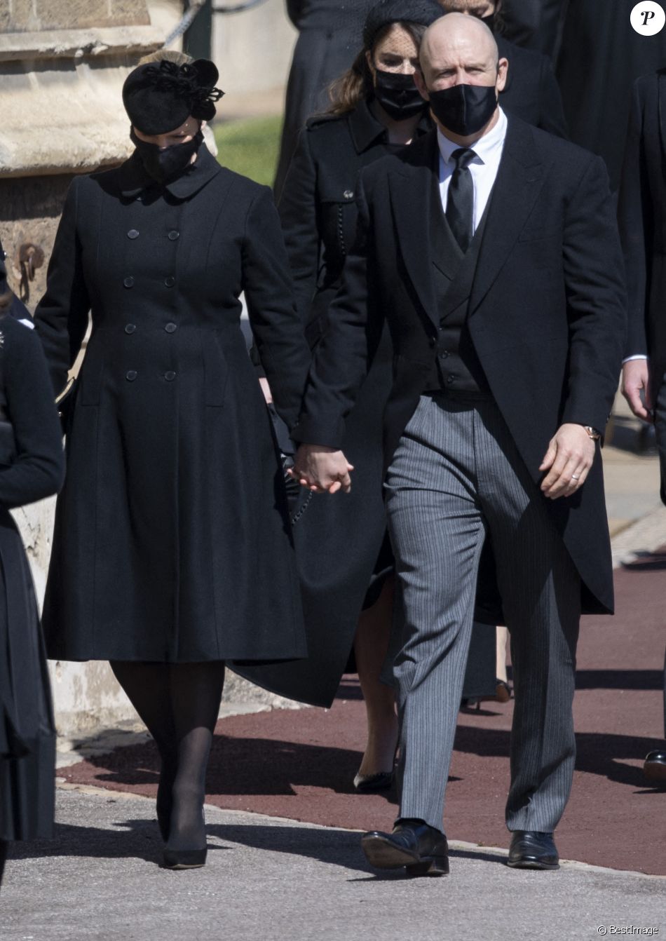 Zara Phillips (Tindall) et Mike Tindall - Arrivées aux funérailles du prince Philip, duc d'Edimbourg à la chapelle Saint-Georges du château de Windsor, le 17 avril 2021.