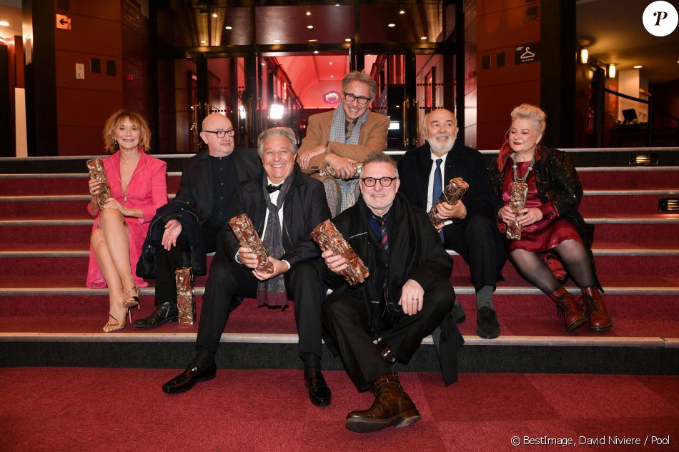César d'anniversaire pour le Splendide - Marie Anne Chazel, Michel Blanc, Christian Clavier, Thierry Lhermitte, Gérard Jugnot, Josiane Balasko, Bruno Moynot lors de la pressroom (press room) remise des prix lors de la 46ème cérémonie des César à l'Olympia à Paris le 12 mars 2021 © David Niviere / Pool / Bestimage