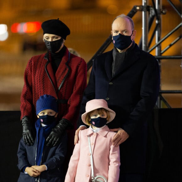 Le prince Albert II de Monaco, sa femme la princesse Charlene et leurs enfants le prince héréditaire Jacques et la princesse Gabriella durant la célébration de la Sainte Dévote, Sainte patronne de Monaco, à Monaco le 26 janvier 2021. © Olivier Huitel / Pool Monaco /Bestimage