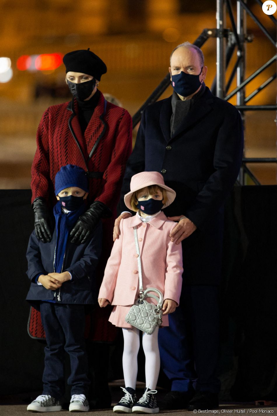 Le prince Albert II de Monaco, sa femme la princesse Charlene et leurs enfants le prince héréditaire Jacques et la princesse Gabriella durant la célébration de la Sainte Dévote, Sainte patronne de Monaco, à Monaco le 26 janvier 2021. © Olivier Huitel / Pool Monaco /Bestimage