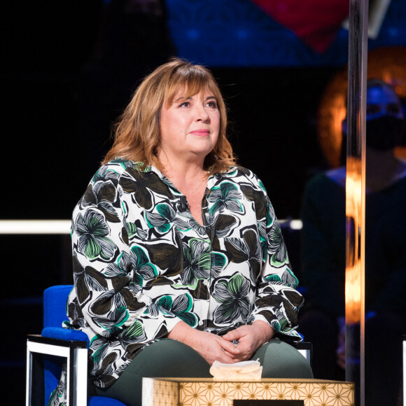 Exclusif - Michèle Bernier - Enregistrement de l'émission "La Boîte à Secrets 8", présentée par F.Bollaert et qui sera diffusée le 7 mai sur France 3. Le 19 janvier 2021 © Tiziano Da Silva / Bestimage 