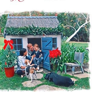 La carte de voeux 2021 du prince Harry avec Meghan Markle, Archie et leurs deux chiens, prise par Doria Ragland, dans leur jardin de Montecito, décembre 2020.