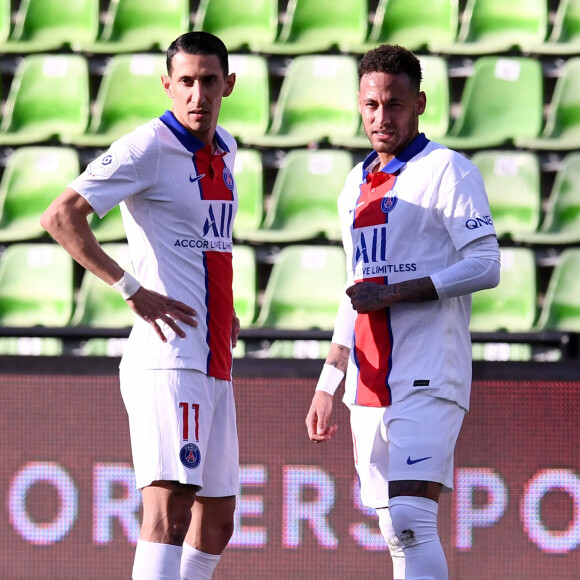 10 NEYMAR JR (PSG) - 11 ANGEL DI MARIA (PSG) - Match de football en ligue 1 Uber Eats: Le PSG bat Metz (3-1) à Metz le 24 avril 2021. © Philippe Lecoeur /Panoramic/Bestimage