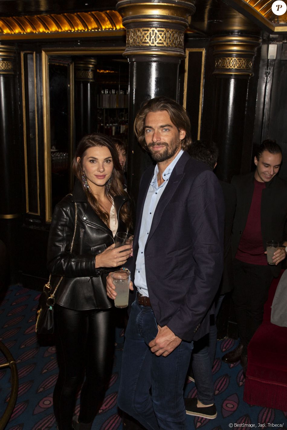 Camille Lacourt et sa compagne Alice Detollenaere (Miss Bourgogne 2010) lors de la soirée de lancement de la vodka "Touché" (vodka parisienne) au restaurant Castel à Paris, France, le 26 septembre 2019. © Jack Tribeca/Bestimage