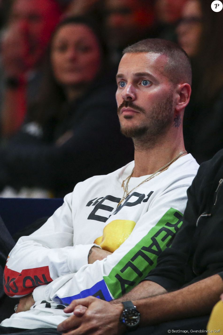 Matt Pokora (M. Pokora) - People au match de basket "ASVEL vs Boulogne Levallois Metropolitans" lors de la première demi-finale de Leaders Cup à la "Disney Events Arena" de Marne-la-Vallée, le 15 février 2020. © Gwendoline Le Goff / Panoramic / Bestimage