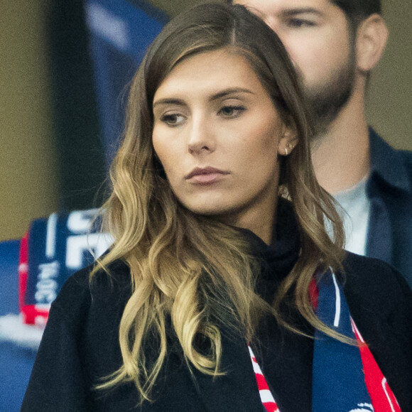 Camille Cerf (Miss France 2015) dans les tribunes lors du match de qualification pour l'Euro2020 "France - Turquie (1-1)" au Stade de France. Saint-Denis, le 14 octobre 2019. © Cyril Moreau/Bestimage