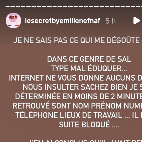 Emilie Nef Naf, ex-candidate de télé-réalité, est insultée par un internaute sur Instagram.