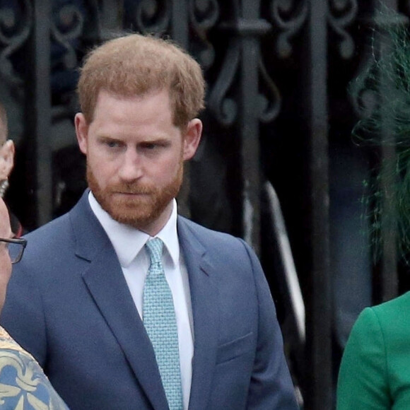 Le prince Harry, duc de Sussex, et Meghan Markle, duchesse de Sussex - La famille royale d'Angleterre à la sortie de la cérémonie du Commonwealth en l'abbaye de Westminster à Londres, le 9 mars 2020. 