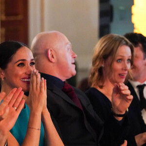 Le prince Harry, duc de Sussex, et Meghan Markle, duchesse de Sussex lors de la cérémonie des Endeavour Fund Awards au Mansion House à Londres, Royaume Uni, le 5 mars 2020. 