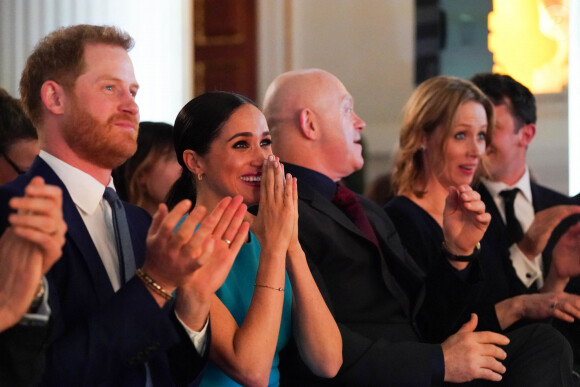 Le prince Harry, duc de Sussex, et Meghan Markle, duchesse de Sussex lors de la cérémonie des Endeavour Fund Awards au Mansion House à Londres, Royaume Uni, le 5 mars 2020. 